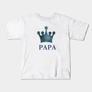 Papa King -  Worlds Best Dad - Father Word Art with a Blue Watercolor Crown Kids T-Shirt